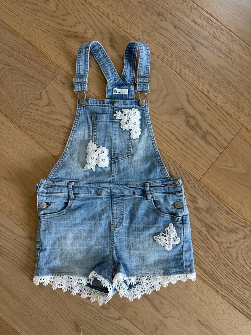 Epic Threads Light Blue Denim Lace-Trim Overall Shorts